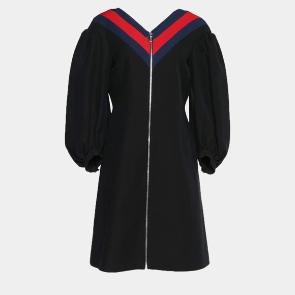 ✨ NWT GUCCI Black Silk Wool Zip Front Web Trim Sheath dress - Picture 4 of 9